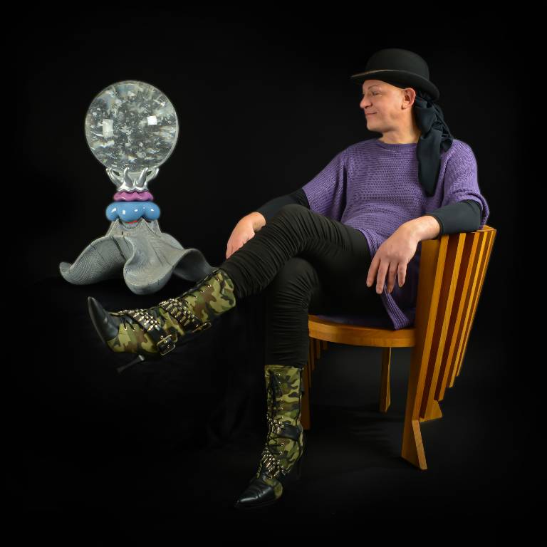 portrait of misti with sculpture